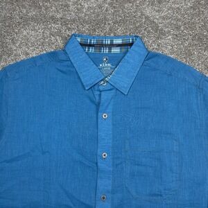 Kuhl Shirt Men's Large Blue‎ Organic Cotton Button Up Camp Shirt Pocket Gauzy